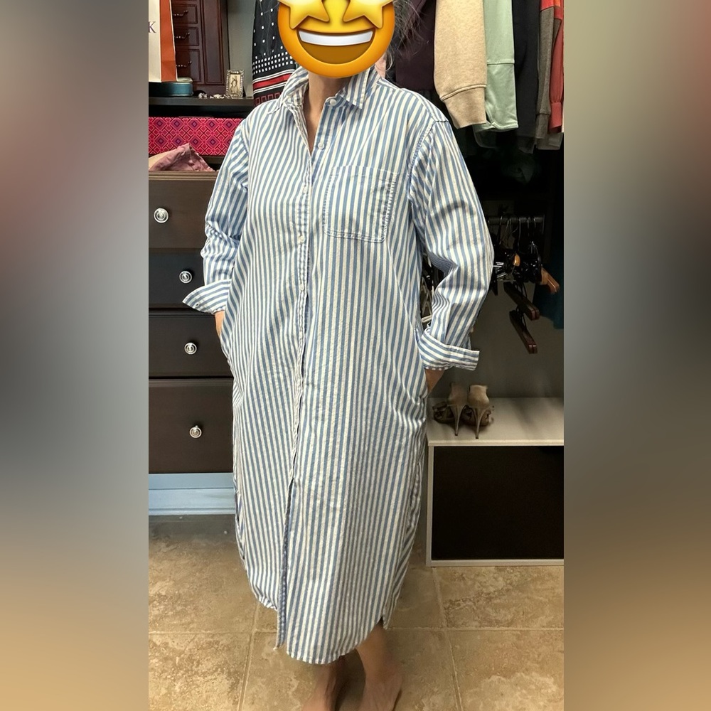 Banana Republic Blue and White Striped High Low button down Dress - Picture 6 of 7